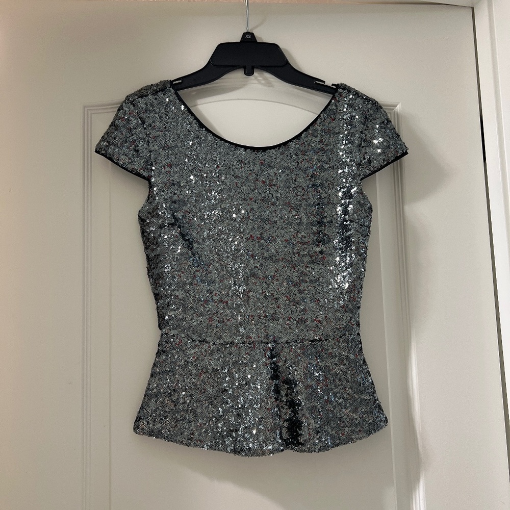Black Sequin Peplum Top - XS